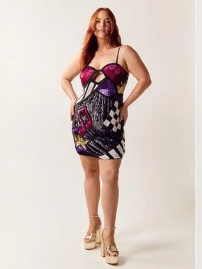 Nasty Gal Abstract Music Embellished Sequin Mini Dress 16